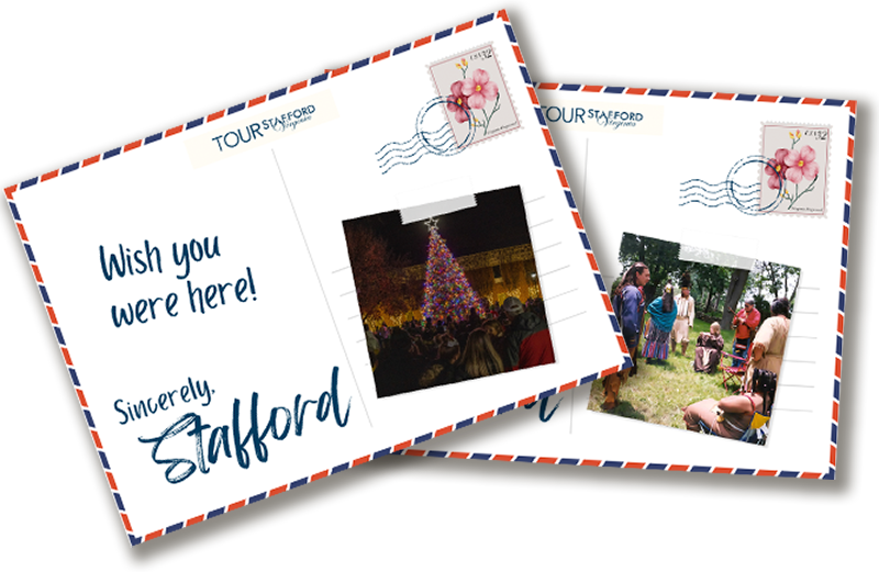 Postcards with pictures of christmas trees and a Potowomack trial display